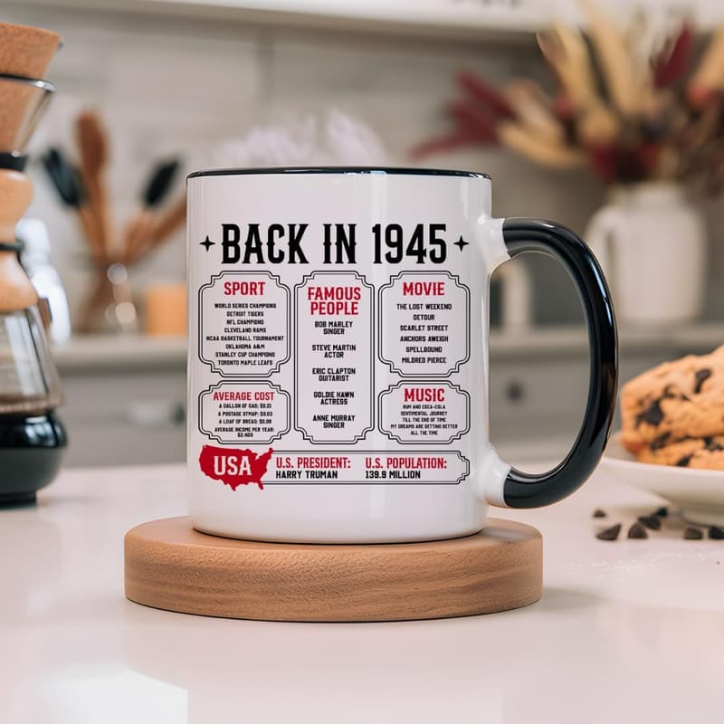 80th Birthday Vintage 1945 Coffee Mug - 11oz Gift for Men