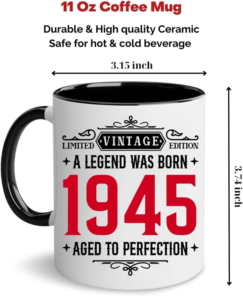 80th Birthday Vintage 1945 Coffee Mug - 11oz Gift for Men