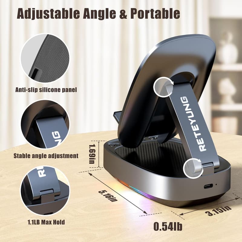 Bluetooth Phone Stand Speaker with LED Light for Men