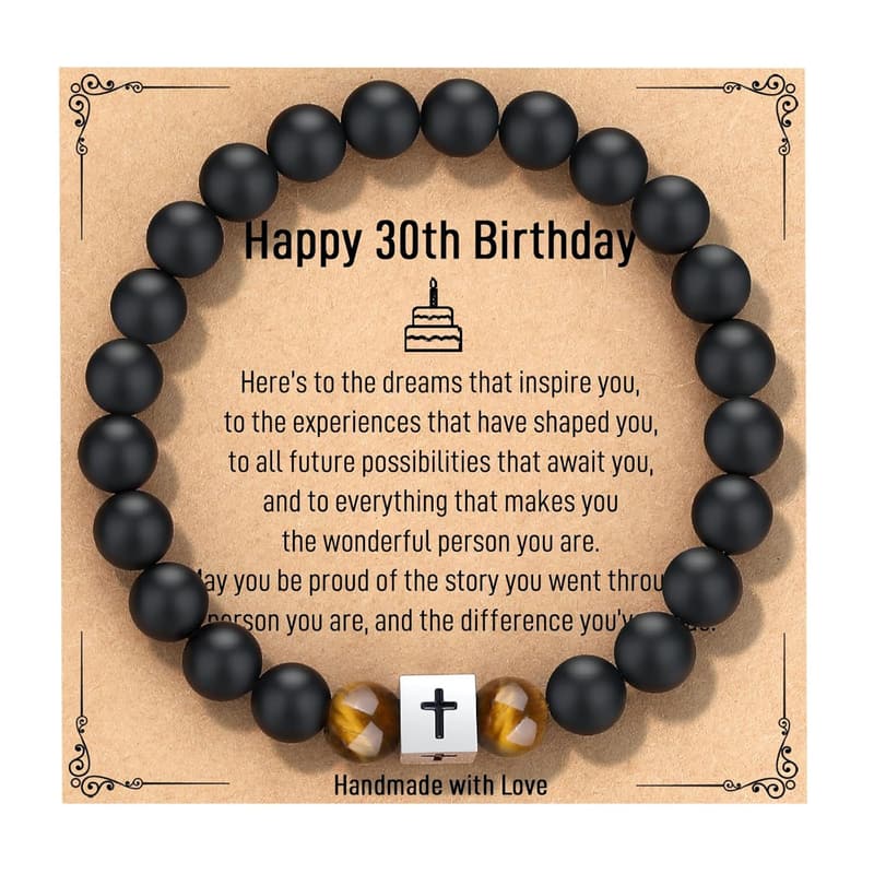 30th Birthday Men's Cross Bracelet with Gift Card