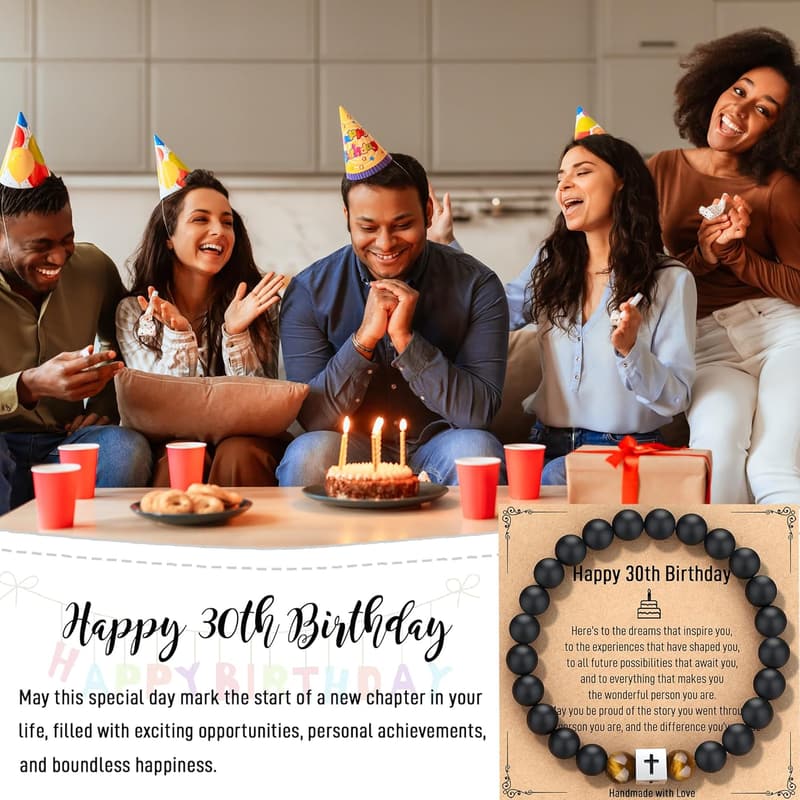 30th Birthday Men's Cross Bracelet with Gift Card