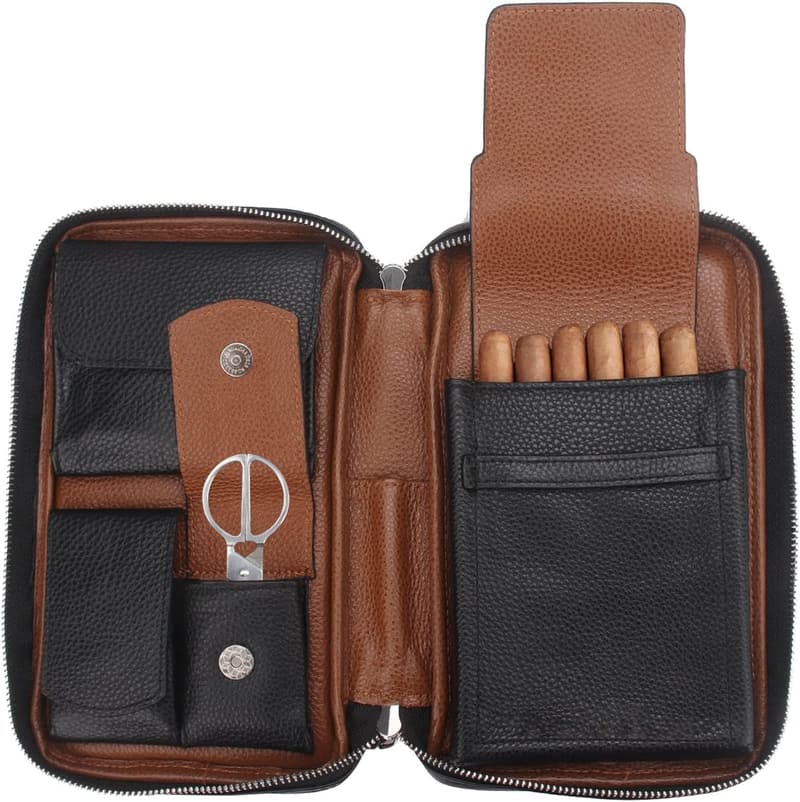 Father's Day Genuine Leather Cigar Pouch for Men (Holds 5-6)