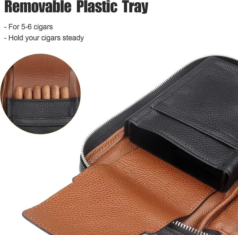 Father's Day Genuine Leather Cigar Pouch for Men (Holds 5-6)
