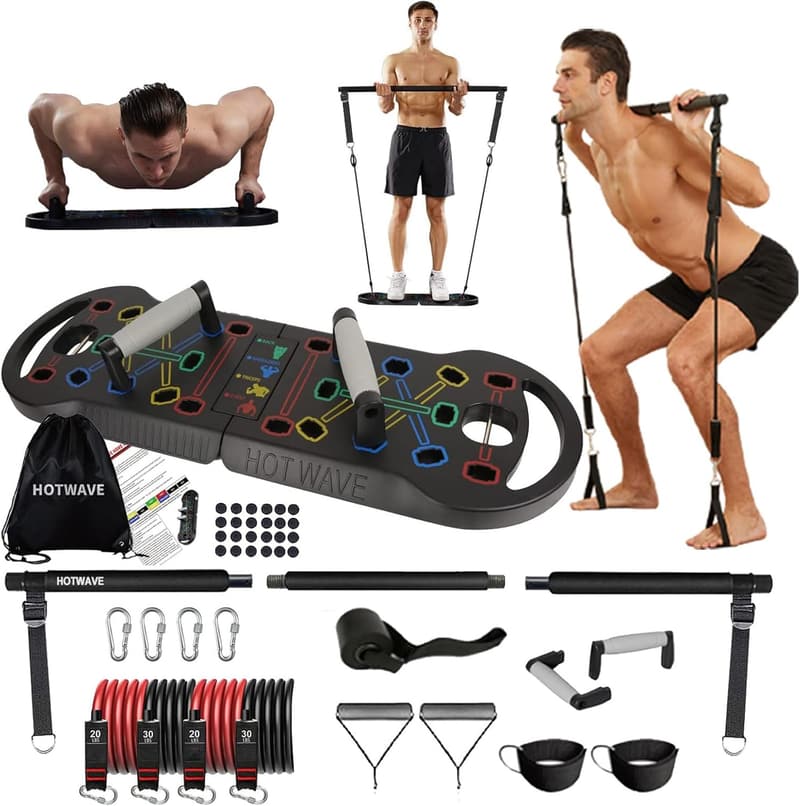 Portable Home Gym Set with 16 Accessories for Full Body Workout