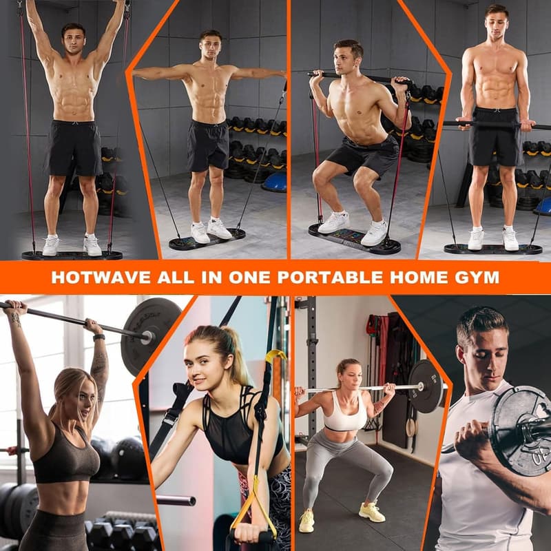 Portable Home Gym Set with 16 Accessories for Full Body Workout