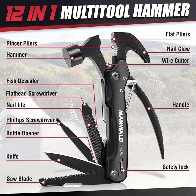 12-in-1 Multitool Hammer - Practical Father's Day Gift for Dad