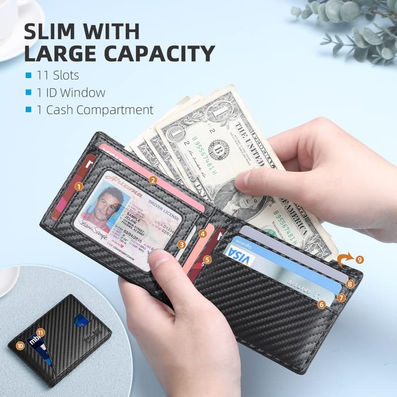 Premium Bifold Leather Wallet for Men - RFID Blocking