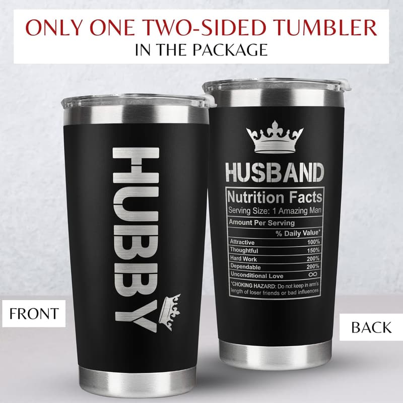 20 Oz Black Stainless Steel Tumbler for Husband's Anniversary