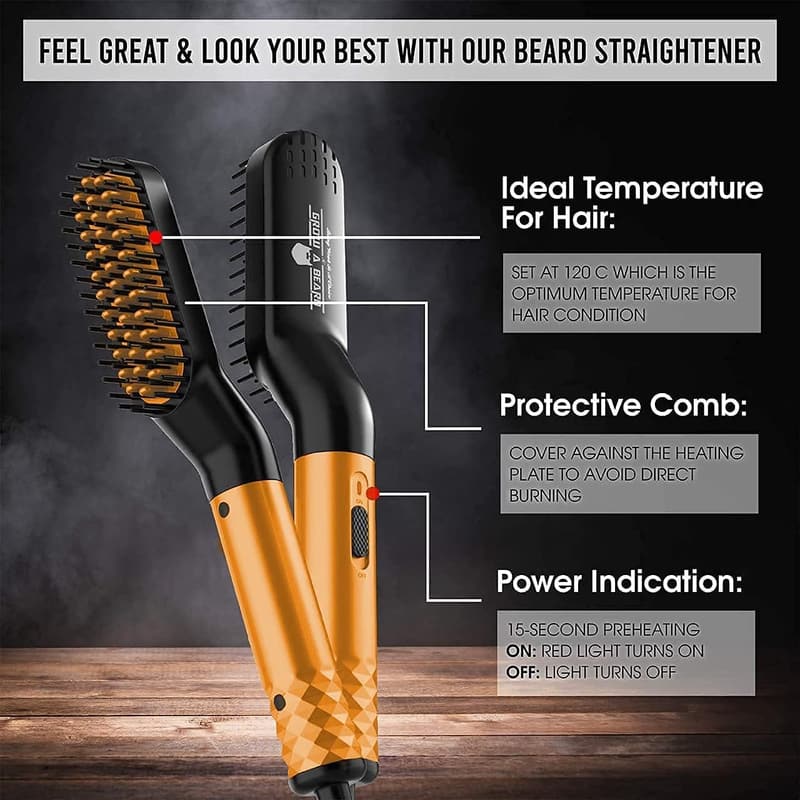 Men's Beard Grooming Kit with Straightener, Oil & Accessories