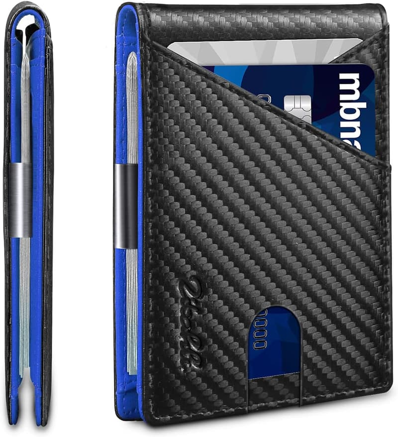 Men's Slim Leather Bifold Wallet with Money Clip and RFID Blocking