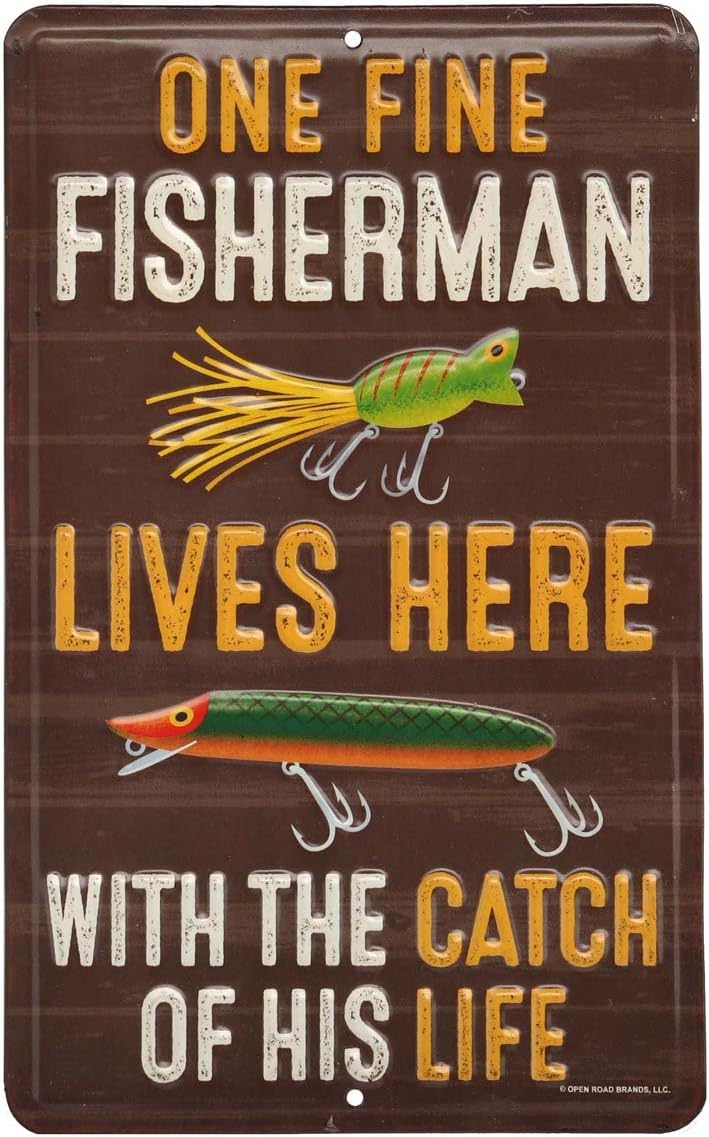 Funny Fishing Metal Sign - Embossed Wall Art for Man Cave