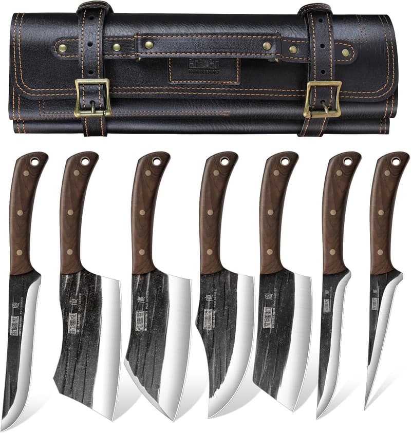Hand Forged Butcher Knife Set with Roll Bag – Perfect Gift for Men