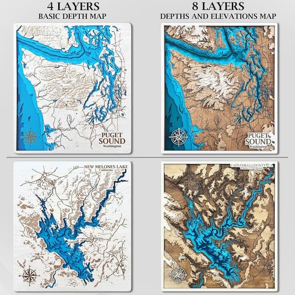 5th Anniversary Custom Lake Map Wall Art Gift for Wife