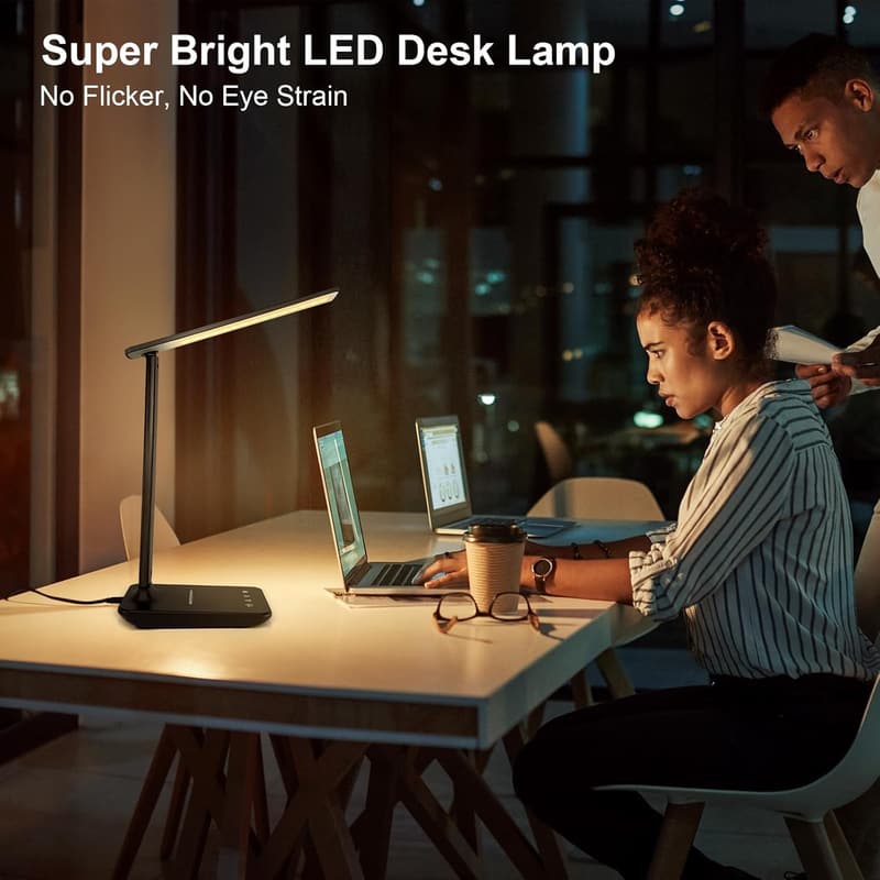 Adjustable Dimmable LED Desk Lamp with USB Charging - Black