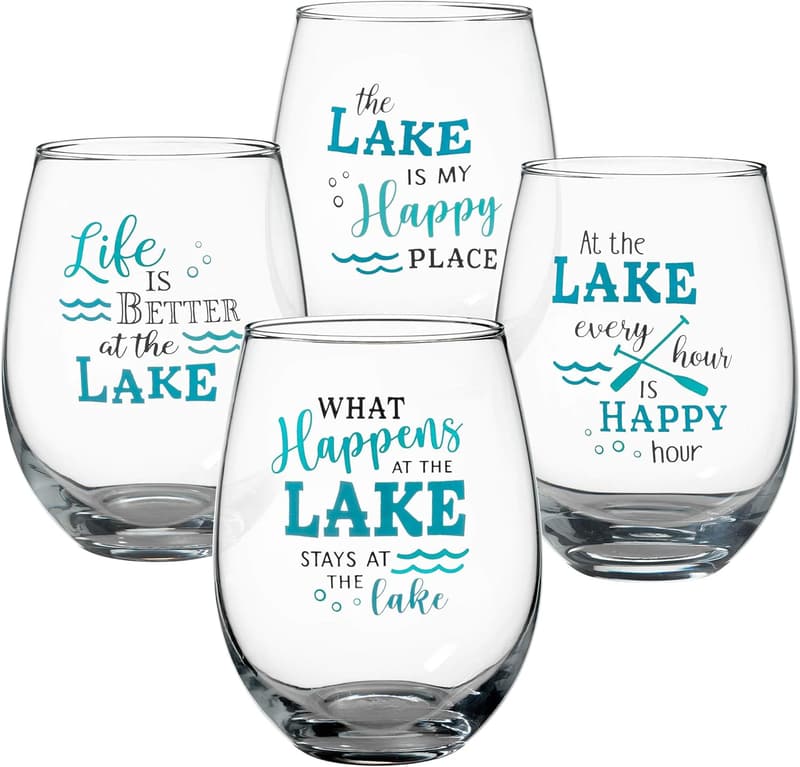 Set of 4 Blue Stemless Wine Glasses, 18oz
