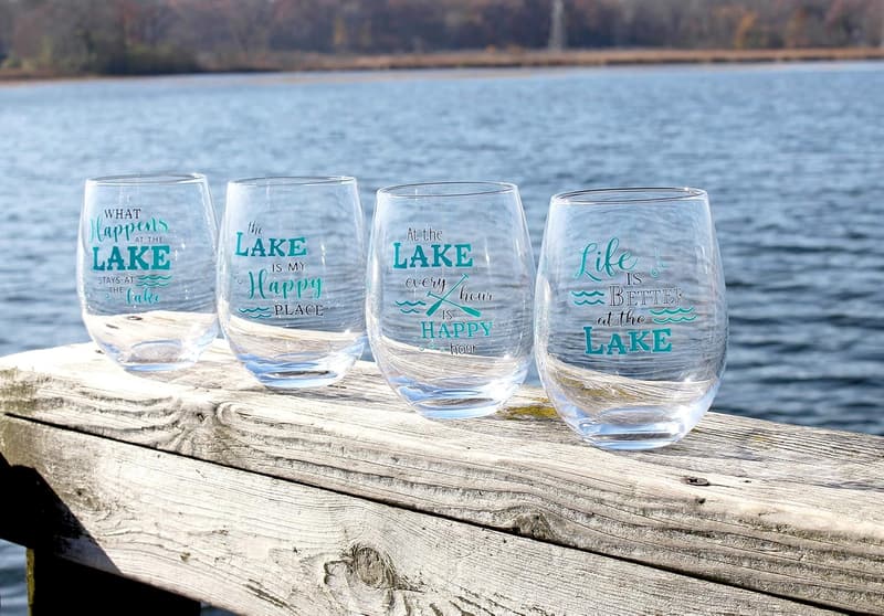 Set of 4 Blue Stemless Wine Glasses, 18oz