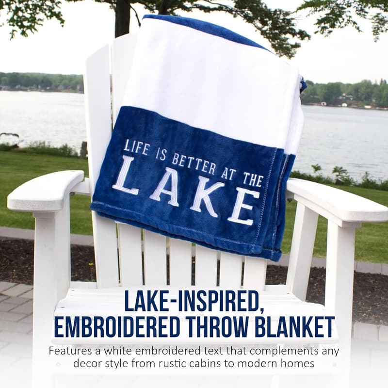 Life is Better at The Lake Striped Plush Throw Blanket