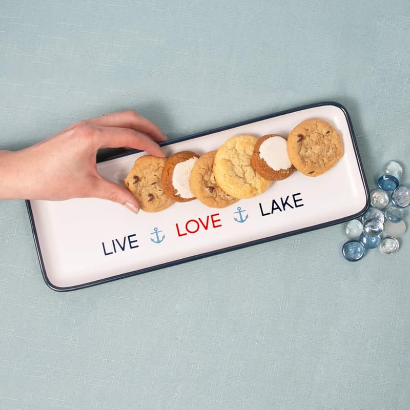 Live Love Lake Stoneware Serving Tray - 12 Inch, Blue
