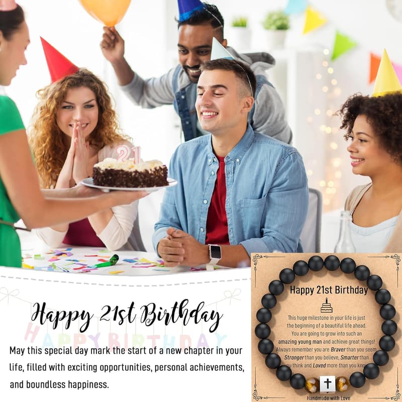 21st Birthday Cross Bracelet for Men and Boys
