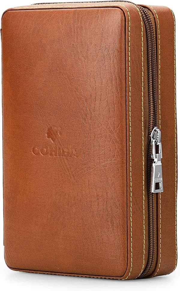 Groomsmen Gift: Leather 4-Finger Cigar Case with Cutter & Humidifier