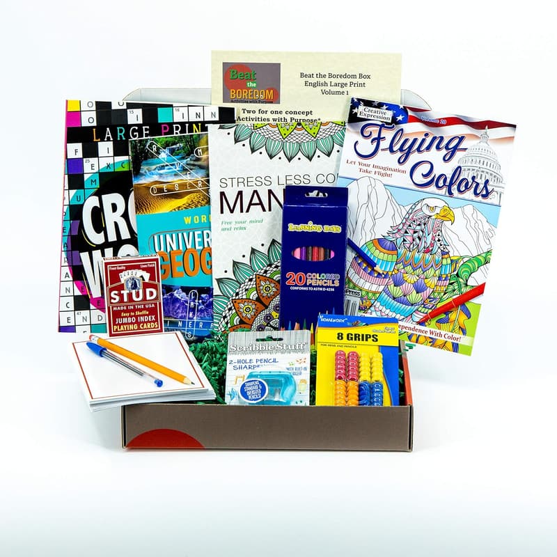 Senior Gift Basket: Large Print Crossword, Coloring Books & Cards