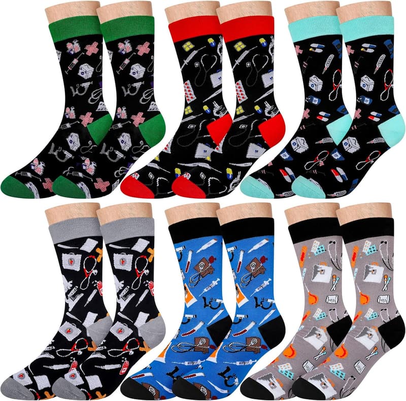 Nurse Week Gift: Funny Medical Socks for Men - 6 Pairs