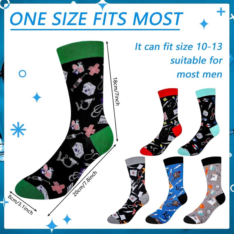 Nurse Week Gift: Funny Medical Socks for Men - 6 Pairs