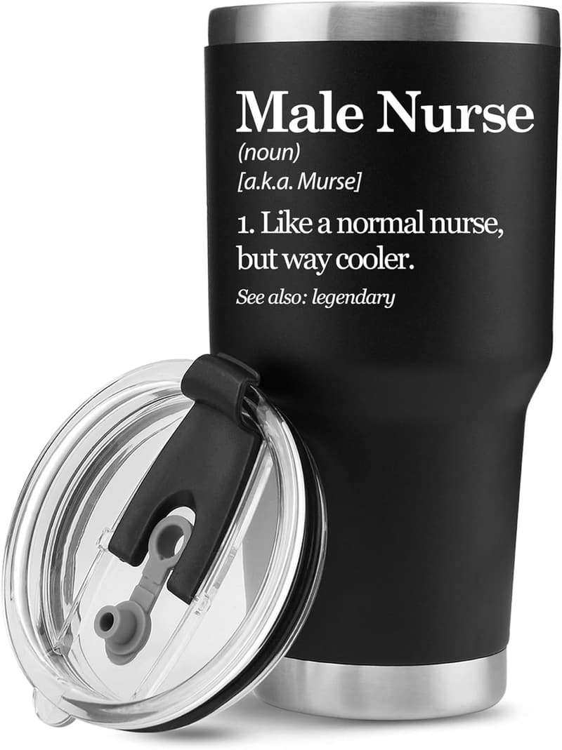 Male Nurse Tumbler - 30 oz Black Insulated Gift for Nursing Students