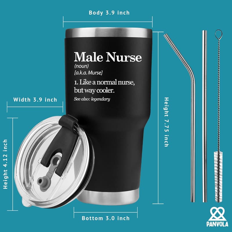 Male Nurse Tumbler - 30 oz Black Insulated Gift for Nursing Students