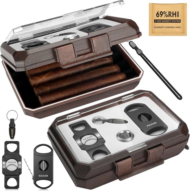Travel Cigar Humidor Set with Cutters & Hygrometer for Men
