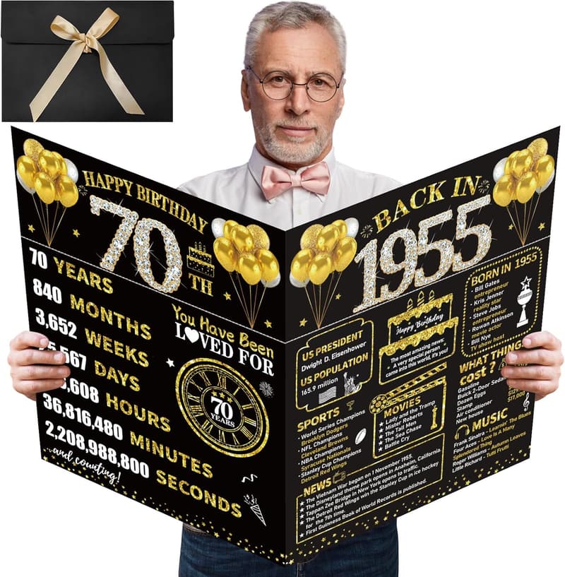70th Birthday Jumbo Card with Envelope - Black Gold Design