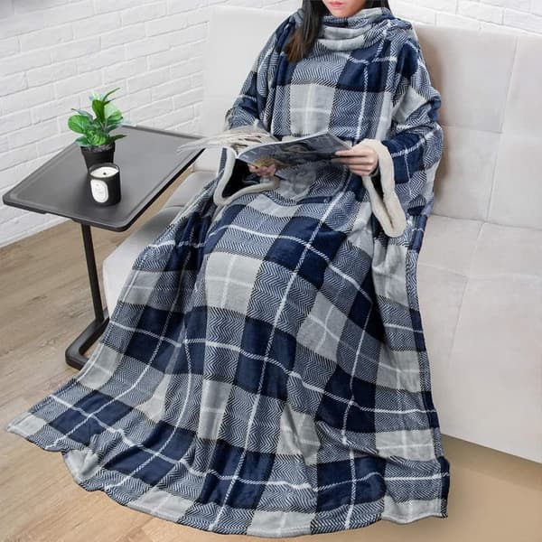 Cozy Wearable Fleece Blanket with Sleeves for Adults