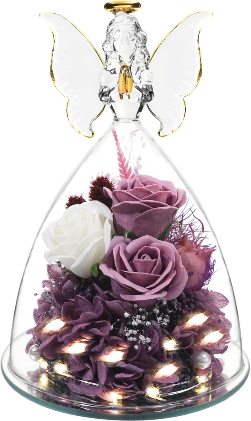 Mother's Day Rose Glass Angel Figurine Gift for Women