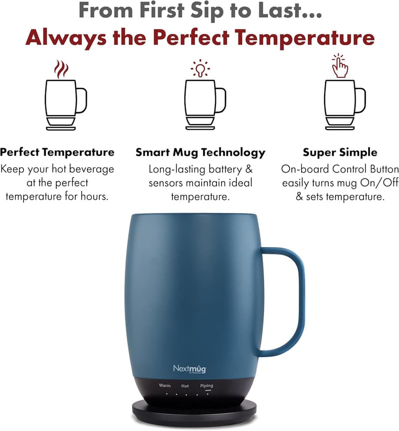 Temperature-Controlled Self-Heating Coffee Mug - 18 oz. Slate Blue