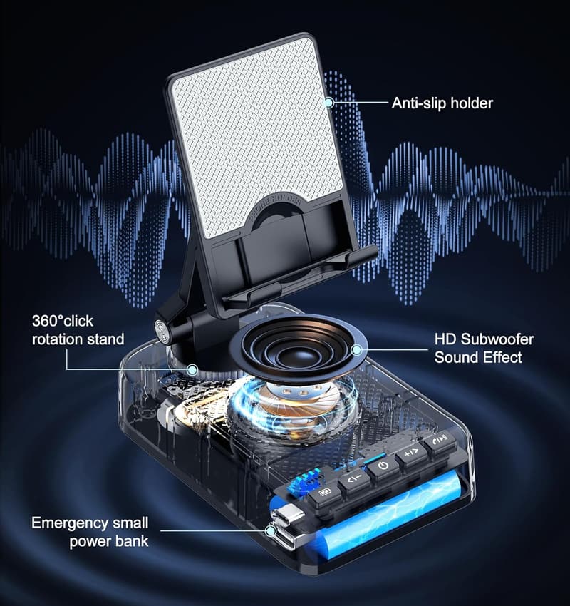 Bluetooth Speaker Phone Stand with 360° Adjustable Holder (Black)