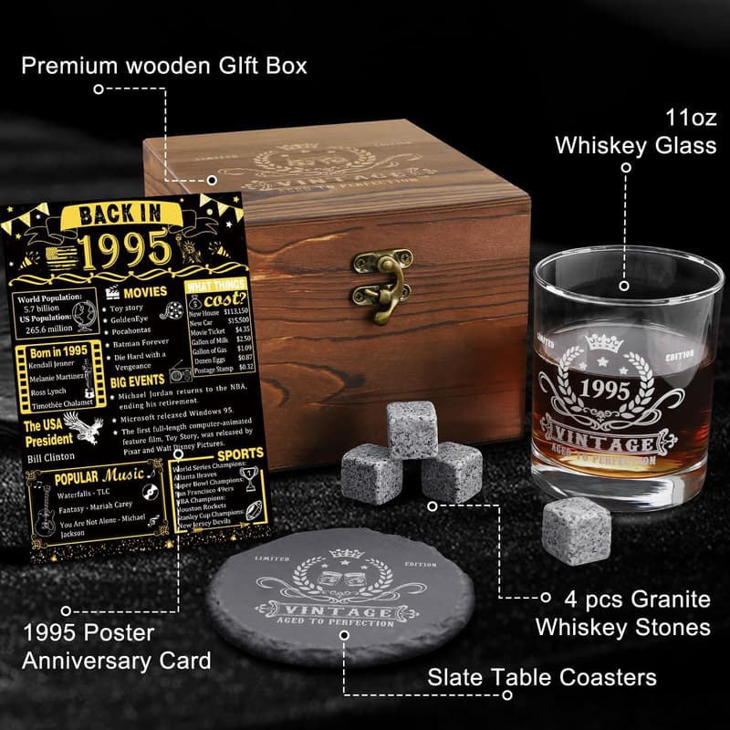 30th Birthday Vintage Whiskey Glass Set for Men