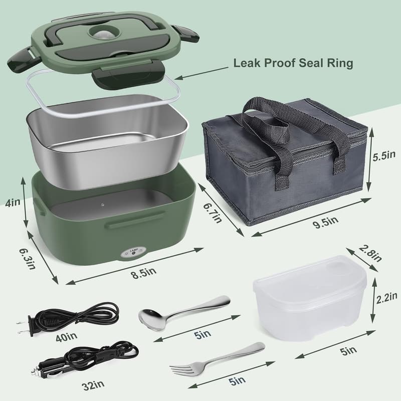 Portable Electric Lunch Box with 1.5L Stainless Steel Container