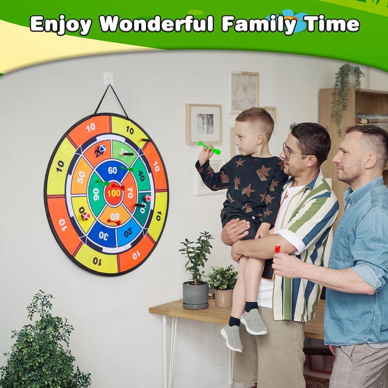 Dart Board Game Set for Kids - Double-Sided with Toy Guns & Balls