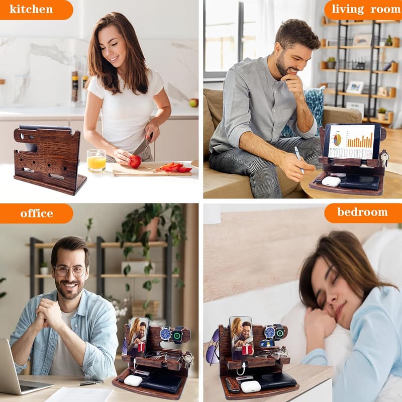 Men's Birthday Gift: Dark Brown Wooden Phone Docking Station