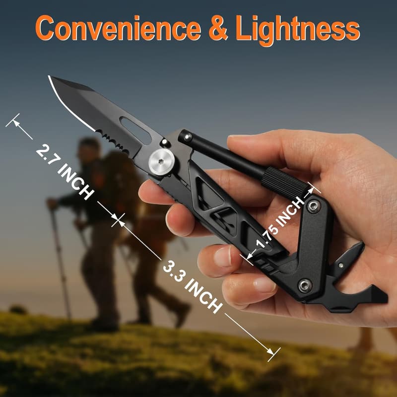 Tactical Multitool Carabiner with Pocket Knife for Camping