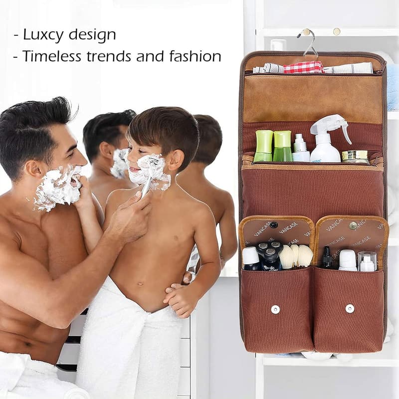 Men's Leather Toiletry Bag - Travel Shower Organizer