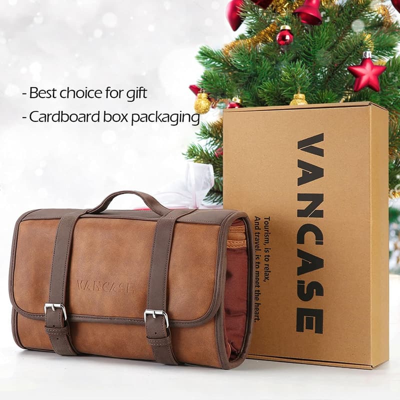 Men's Leather Toiletry Bag - Travel Shower Organizer