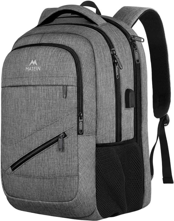TSA-Approved 17-Inch Laptop Backpack with USB Port - Grey
