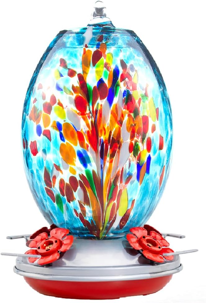 Garden Hummingbird Feeder - 27oz Blown Glass with Ant Moat