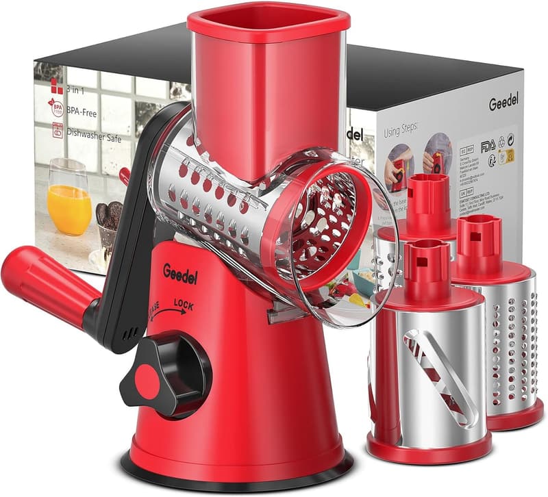 Rotary Cheese Grater with 3 Blades - Easy Clean Kitchen Slicer