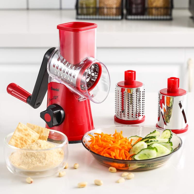 Rotary Cheese Grater with 3 Blades - Easy Clean Kitchen Slicer