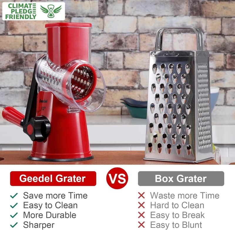 Rotary Cheese Grater with 3 Blades - Easy Clean Kitchen Slicer
