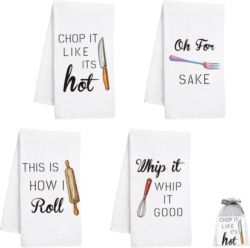 Funny Kitchen Dish Towels Set - 16 x 23.6 Inch Housewarming Gift