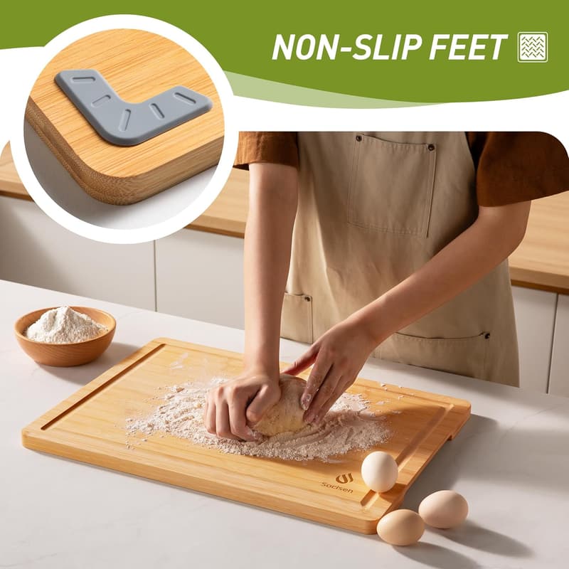 Bamboo Cutting Board Set with Juice Grooves & Handles for Home Cooks