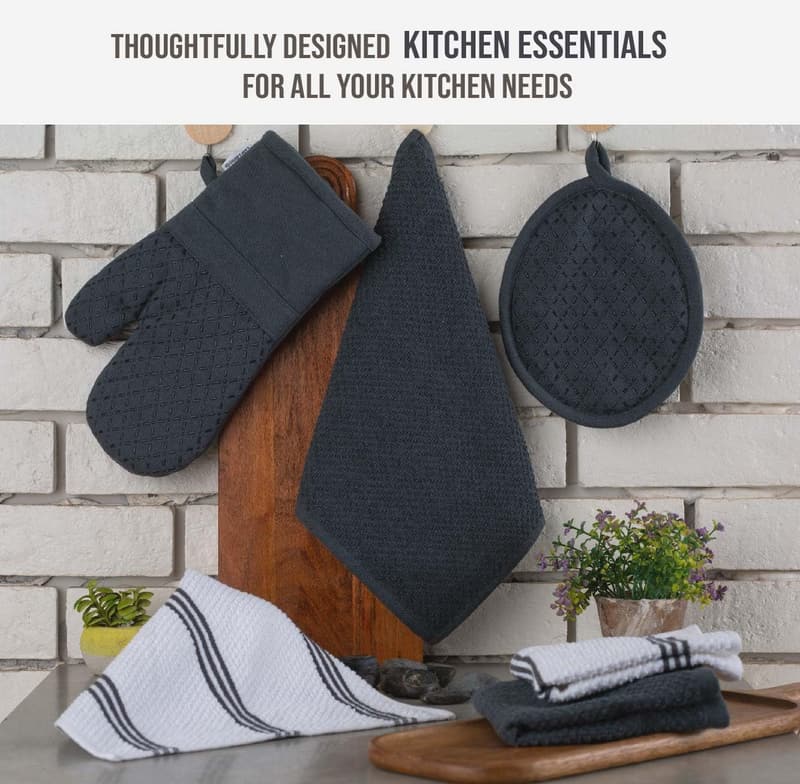 16-Piece Kitchen Towel Set with Heat-Resistant Mitts - Grey